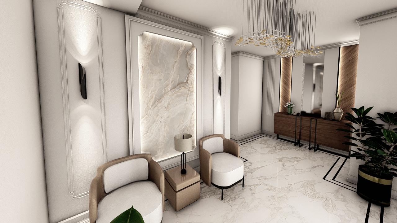 طراحی لابی ورودی مجتمع آپارتمانی